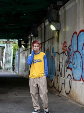 「Supreme （シュプリーム）のアイテム（Tシャツ/カットソー）」を使った、kodona_tokyoさん（メンズ・181cm）の夏コーディネート