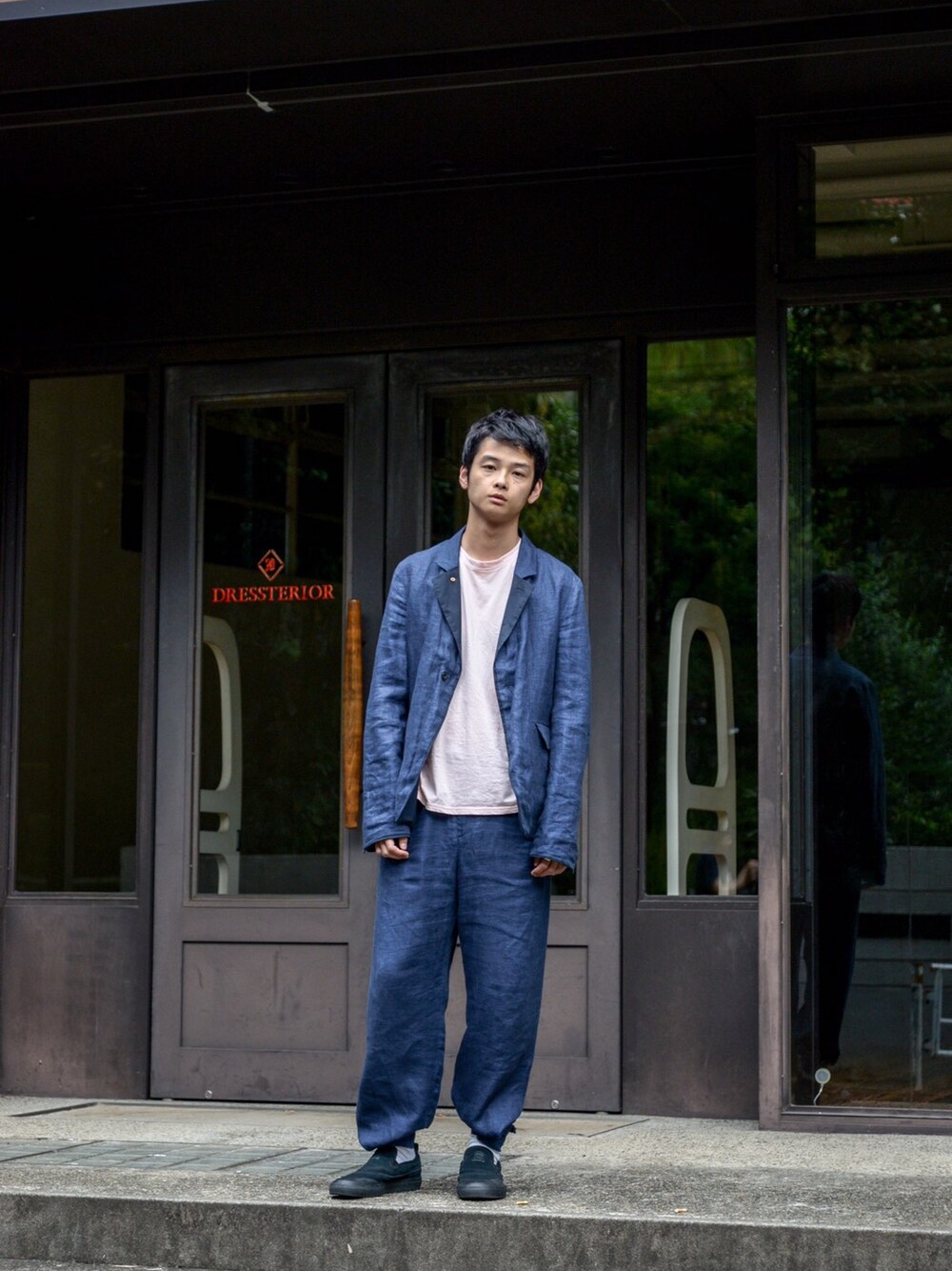 「SUNSEAのSUNSEA - Reversible Line Jacket & Desgin Line Pants（size - 2）¥56000+tax（テーラードジャケット、ブルー系）」を使った、kodona_tokyoさん（メンズ・173cm）の秋コーディネートの1枚目の写真