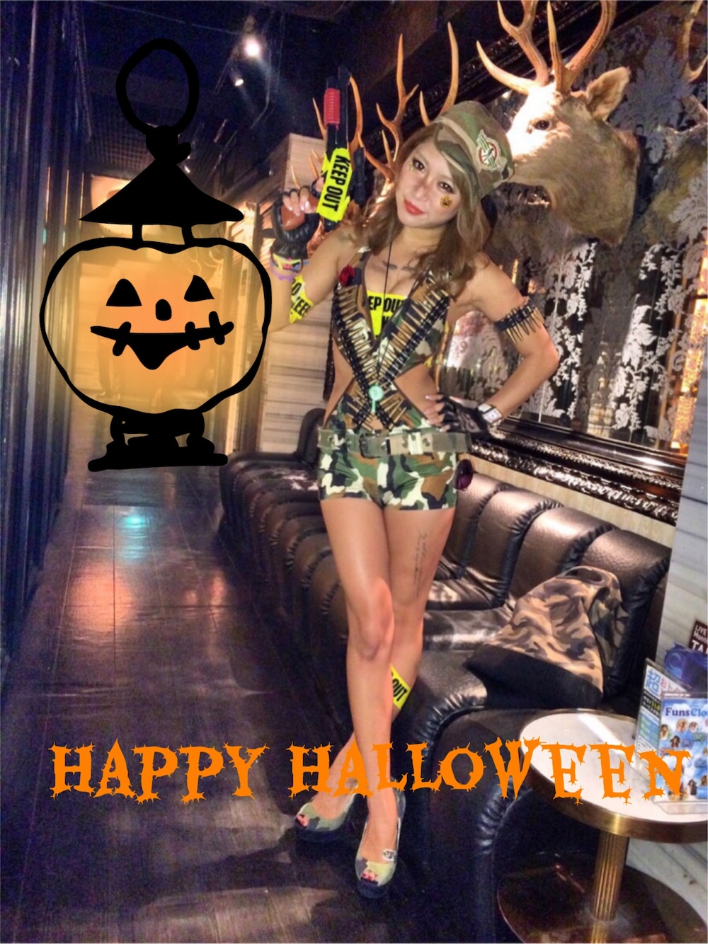 「アーミー、ハロウィン、WEAR HALLOWEEN 2014、カモフラ、ハロウィンパーティー、ハロウィンメイク、ハロウィン仮装、halloween、ハロウィンコーデ、めいさい」｜「Rags Unite due Narcissusのアイテム（パンプス、グリーン系）」を使った、maaさん（レディース・153cm）の秋コーディネートの1枚目の写真