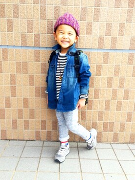 「ボーダーTシャツ」｜mim୧⍢⃝୨さん（キッズ・110cm）の春コーディネート