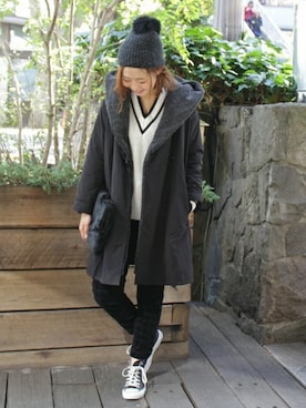 「ラインニット」｜「アイテム（その他アウター）」を使った、AYAKAさん（レディース・167cm）の秋コーディネート