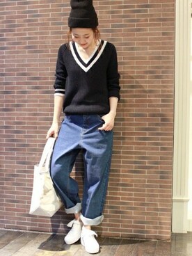 「ブルー x ホワイト」｜AYAKAさん（レディース・167cm）の冬コーディネート