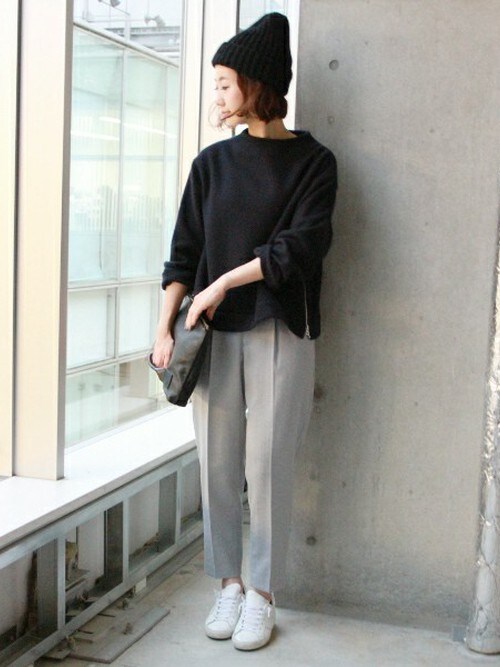 #ニット帽×テーパードパンツ