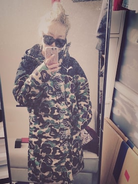 「Bape」｜「アイテム（ダウンジャケット/コート）」を使った、hayoolさん（レディース・158cm）の冬コーディネート