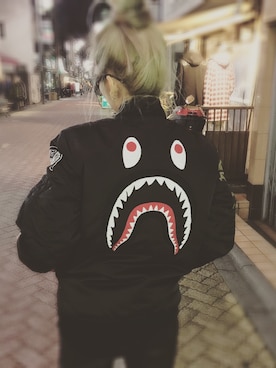 「Bape」｜「アイテム（ミリタリージャケット）」を使った、hayoolさん（レディース・158cm）の冬コーディネート