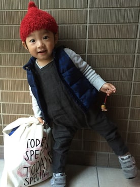 「babygap」｜「アイテム（ダウンベスト）」を使った、S&☺︎さん（キッズ・80cm）の秋コーディネート
