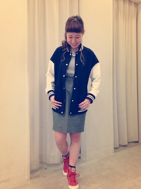 「ドッキングワンピ」｜「アイテム（ブルゾン）」を使った、noiriさん（レディース・161cm）の秋コーディネート