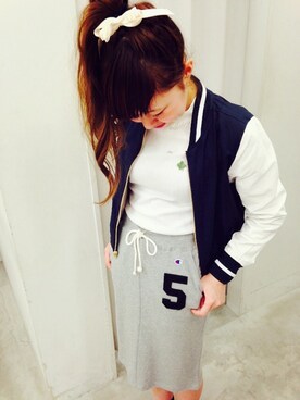 「スウェットスカート」｜「アイテム（スタジャン）」を使った、noiriさん（レディース・161cm）の冬コーディネート