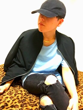 「FOREVER 21（フォーエバー トゥエンティーワン）のアイテム（Tシャツ/カットソー、ブルー系）」を使った、TAKU¥ANGさん（メンズ）の春コーディネート