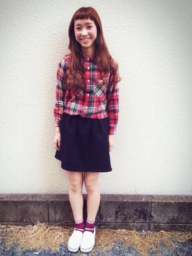 「BEAMS BOY（ビームスボーイ）のBEAMS BOY / ネルチェック ペニーワークワンピース **（ワンピース）」を使った、山門 美紗希さん（レディース・162cm）の春コーディネート