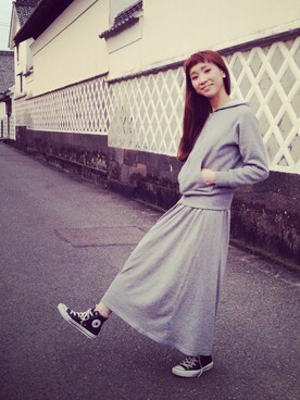 「BEAMS BOY（ビームスボーイ）の□S.BOY-Pﾎﾟｹ付CRSS（ワンピース、グレー系）」を使った、山門 美紗希さん（レディース・162cm）の春コーディネート