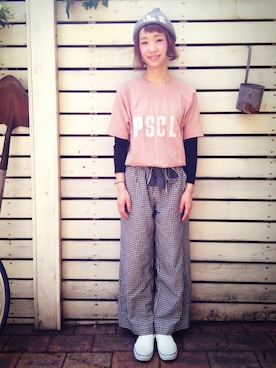 「PASCAL DONQUINO（パスカルドンキーノ）のTシャツ（Tシャツ/カットソー、ピンク系）」を使った、山門 美紗希さん（レディース・162cm）の春コーディネート