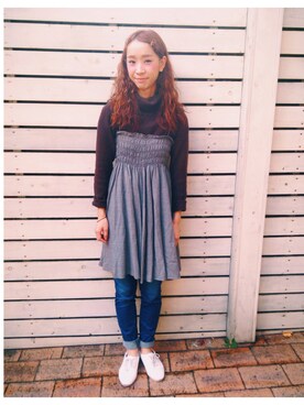 「バレエシューズ（バレエシューズ、ホワイト系）」を使った、山門 美紗希さん（レディース・162cm）の秋コーディネート