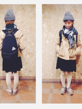 「BEAVER（ビーバー）のand wander(アンドワンダー)  20L BACKPACK  (4065)（バックパック/リュック、ブラック系）」を使った、山門 美紗希さん（レディース・162cm）の冬コーディネート