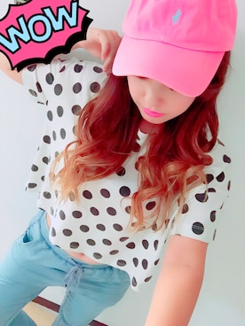 「POLO RALPH LAUREN（ポロ ラルフ ローレン）のアイテム（キャップ、ピンク系）」を使った、manamiさん（レディース・150cm）の夏コーディネート