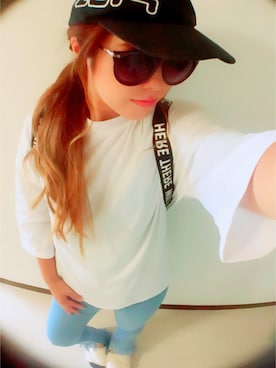 「Myunoのアイテム（Tシャツ/カットソー、ホワイト系）」を使った、manamiさん（レディース・150cm）の夏コーディネート