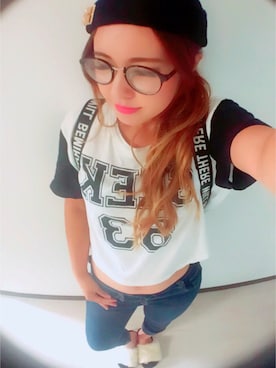 「Luxjewel（ラグジュエル）のアイテム（ニットキャップ/ビーニー、ブラック系）」を使った、manamiさん（レディース・150cm）の秋コーディネート