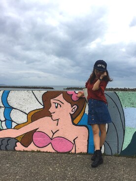 「H&M（エイチ・アンド・エム）のアイテム（スカート、ブルー系）」を使った、icememeさん（レディース・152cm）の夏コーディネート