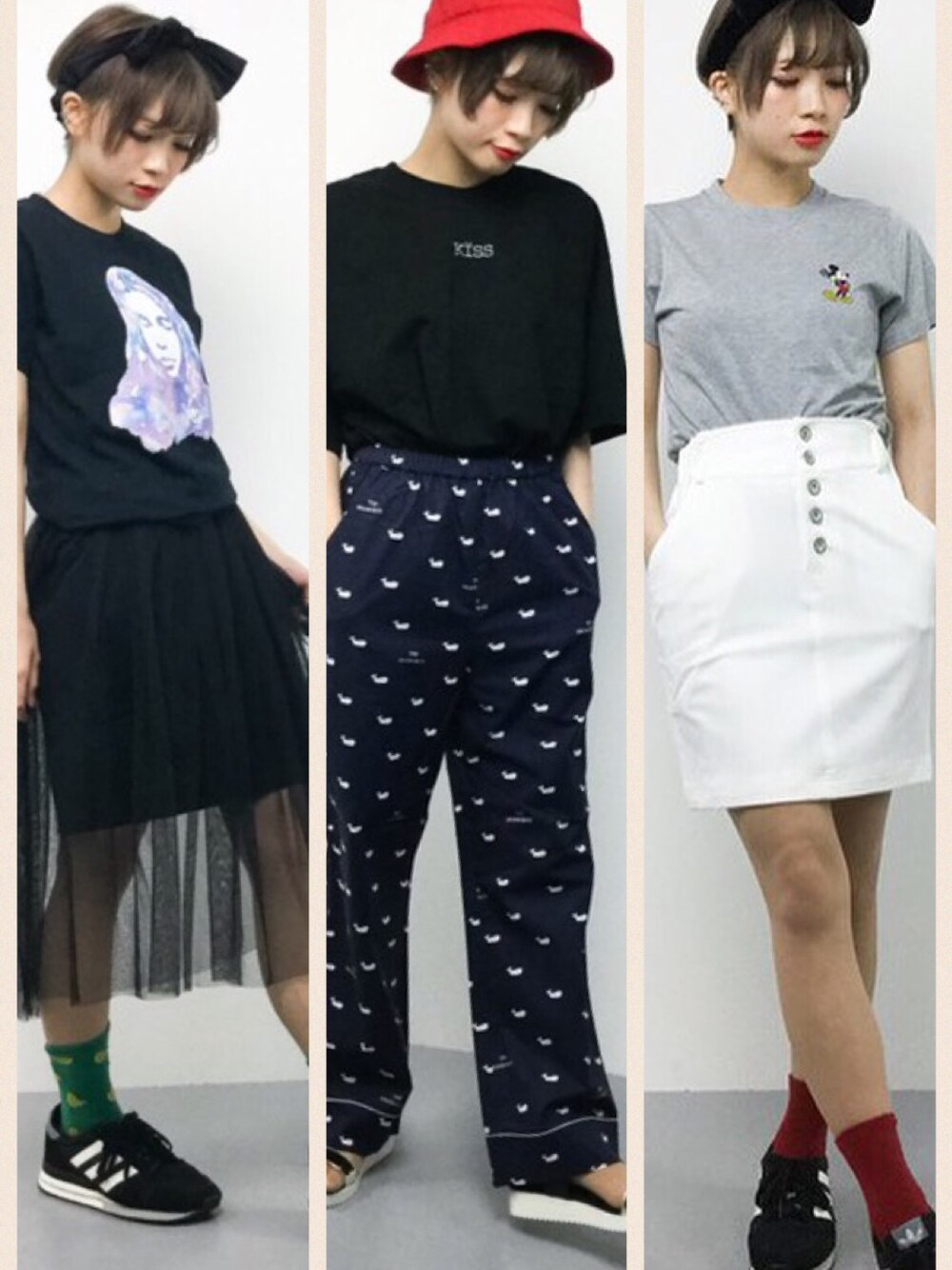 「x-girl、snidel、個性、夏、Tシャツ、モノクロ、好きなもの、柄、低身長、派手」｜「X-girlのFACE S/S TEE /Tシャツ/TEE/宇宙柄/フェイス/グラフィック/夏/半袖/ロゴ（Tシャツ/カットソー、ブラック系）」を使った、おりこさん（レディース・155cm）の夏コーディネートの1枚目の写真