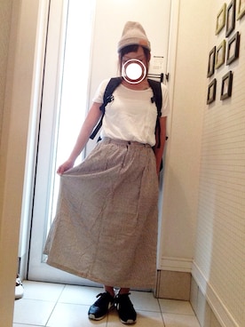 「B.L.U.E（ビーエルユーイー）のアイテム（スカート）」を使った、おもちさん（レディース・156cm）の夏コーディネート