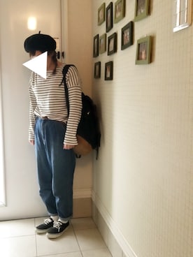 「おさげ」｜「アイテム（ハンチング/ベレー帽）」を使った、おもちさん（レディース・156cm）の春コーディネート
