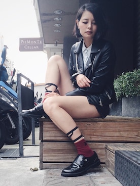 「PULL&BEAR（プルアンドベア）のアイテム（ライダースジャケット）」を使った、大洋さん（レディース・175cm）の秋コーディネート
