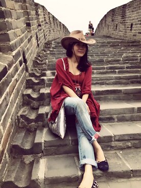 「アイテム（アンサンブル、レッド系）」を使った、clairebonbonさん（レディース・160cm）の秋コーディネート