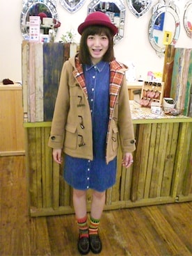 「デニムワンピ」｜Hanjiroさん（レディース・165cm）の冬コーディネート