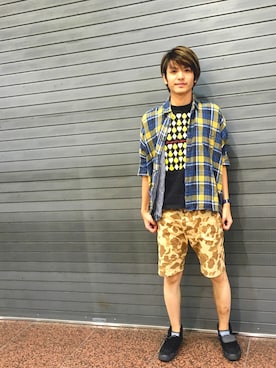 「カモ柄」｜「アイテム（アナログ腕時計）」を使った、ryomaさん（メンズ・177cm）の夏コーディネート