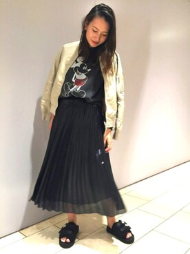 「BEAUTY&YOUTH UNITED ARROWS（ビューティーアンドユースユナイテッドアローズ）のアイテム（Tシャツ/カットソー、ブラック系）」を使った、Mayu Kurodaさん（レディース・161cm）の夏コーディネート