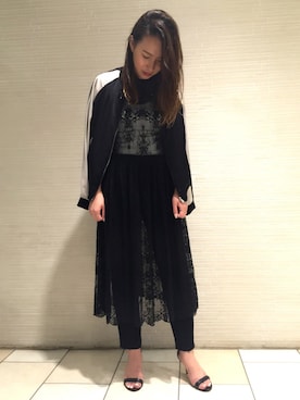 「BEAUTY&YOUTH UNITED ARROWS（ビューティーアンドユースユナイテッドアローズ）のBY DRESS クルーネック レースワンピース（ワンピース、ブラック系）」を使った、Mayu Kurodaさん（レディース・161cm）の秋コーディネート