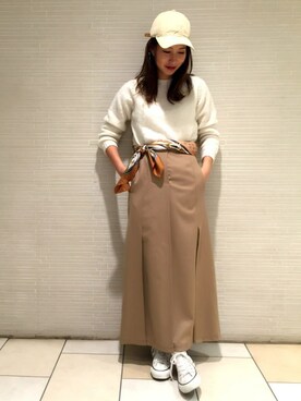 「BEAUTY&YOUTH UNITED ARROWS（ビューティーアンドユースユナイテッドアローズ）のアイテム（ニット/セーター、ホワイト系）」を使った、Mayu Kurodaさん（レディース・161cm）の秋コーディネート