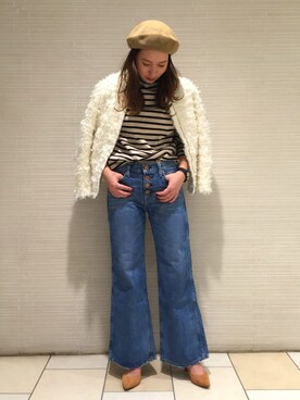 「ID DAILYWEAR（アイディーデイリーウェア）の＜ID DAILYWEAR＞ツイスト リリヤーン ブルゾン（ブルゾン、ホワイト系）」を使った、Mayu Kurodaさん（レディース・161cm）の秋コーディネート