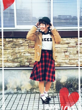 「ロゴニット」｜「アイテム（ダッフルコート）」を使った、あーにゃん。さん（レディース・156cm）の冬コーディネート