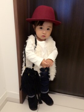 「ハットコーデ」｜Rereciiiさん（キッズ・70cm）の秋コーディネート