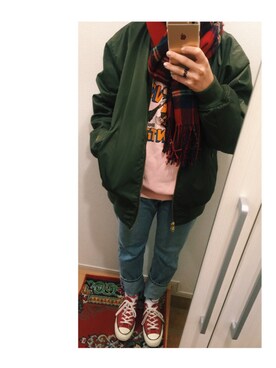 「SWAGGER（スワッガー）のアイテム（ブルゾン）」を使った、momoko yamanoさん（レディース・170cm）の冬コーディネート