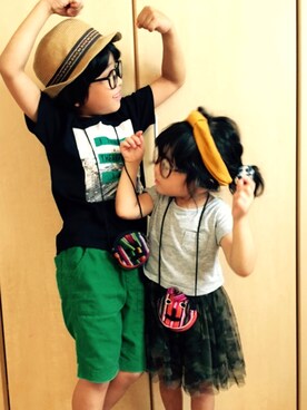「アイテム（ポーチ、レッド系）」を使った、k&kさん（キッズ・110cm）の夏コーディネート