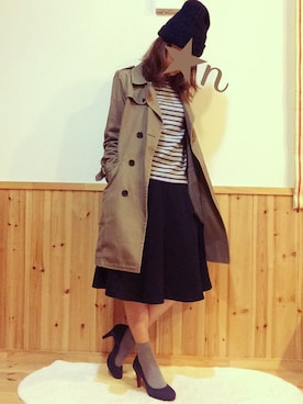 「ソックス」｜「アイテム（トレンチコート）」を使った、nella terraさん（レディース・160cm）の秋コーディネート