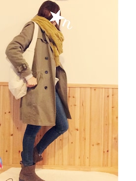 「エコバッグ」｜「アイテム（トレンチコート）」を使った、nella terraさん（レディース・160cm）の冬コーディネート