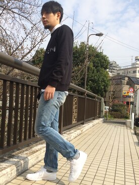 「adidas originals by HYKEのアイテム（スニーカー、ホワイト系）」を使った、U10さん（メンズ・176cm）の春コーディネート