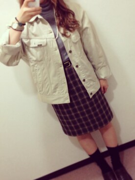 「#チェック」｜「アイテム（帽子）」を使った、八田実乃里さん（レディース・154cm）の冬コーディネート