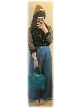 「PAGEBOY（ページボーイ）のレースハイネック（シャツ/ブラウス、ブラック系）」を使った、maiさん（レディース・157cm）の秋コーディネート