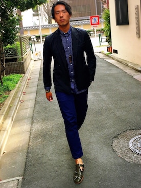 「umit benan（ウミットベナン）のアイテム（トップス）」を使った、江部 臨太郎さん（メンズ・184cm）の春コーディネート