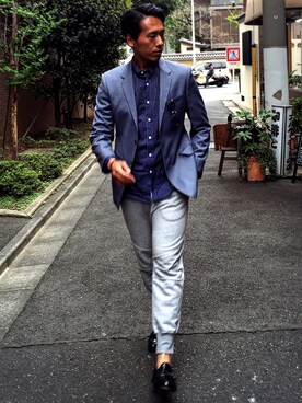 「umit benan（ウミットベナン）のアイテム（トップス）」を使った、江部 臨太郎さん（メンズ・184cm）の春コーディネート