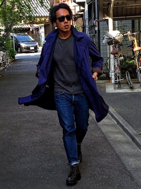 「Engineered Garments（エンジニアードガーメンツ）のアイテム（モッズコート）」を使った、江部 臨太郎さん（メンズ・184cm）の春コーディネート