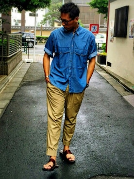 「umit benan（ウミットベナン）のアイテム（トップス）」を使った、江部 臨太郎さん（メンズ・184cm）の夏コーディネート