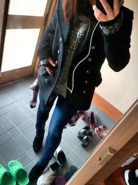 「インディゴデニム」｜「アイテム（ピーコート）」を使った、mutsukiさん（レディース・159cm）の冬コーディネート