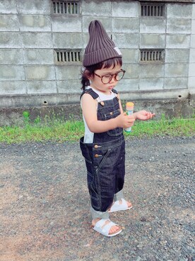 「ビルケン風サンダル」｜「アイテム（オールインワン・サロペット）」を使った、kanaさん（キッズ・80cm）の夏コーディネート