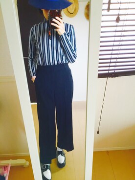 「アイテム（ハット、ブルー系）」を使った、みなっちさん（レディース・154cm）の冬コーディネート