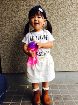 「LAGOM（LAGOM）のアイテム（Tシャツ/カットソー、ホワイト系）」を使った、RICOMARUさん（キッズ・90cm）の秋コーディネート